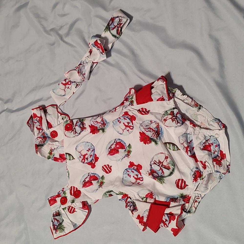Infant Ruffle Butt Christmas One Piece Overalls
